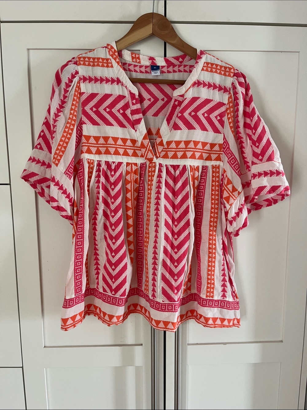Women's Pink & Orange Patterned Peasant Top